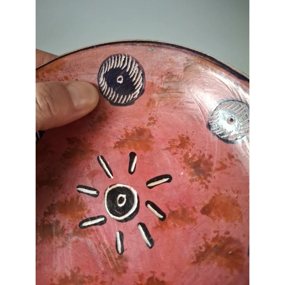 Vintage Southwest Redware Pottery Plate Hand Etched Sun Sgraffito 6